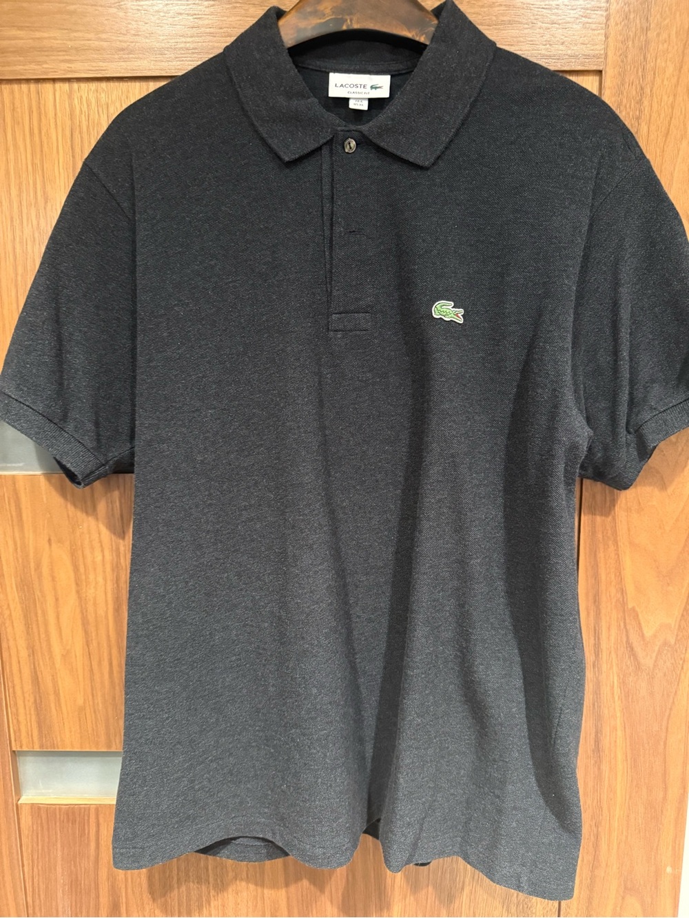 Lacoste Men's Charcoal Polo with Green Croc Logo